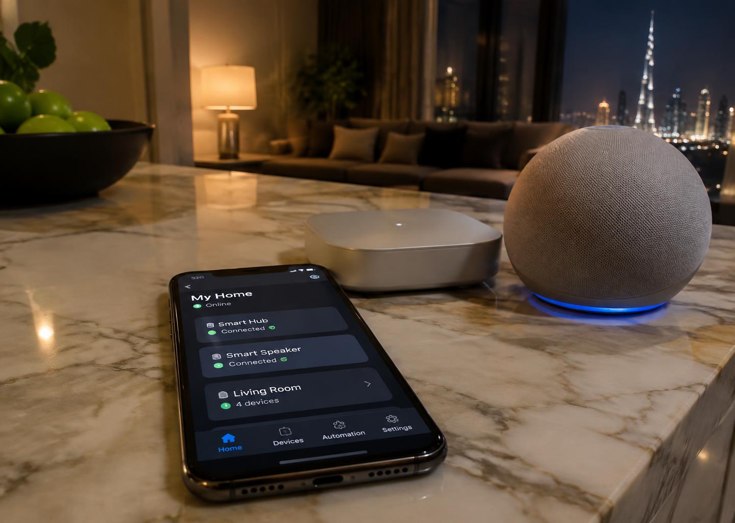 A finished Dubai smart-home living room