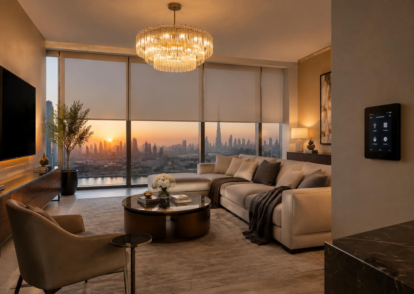 A furnished Dubai villa at dusk