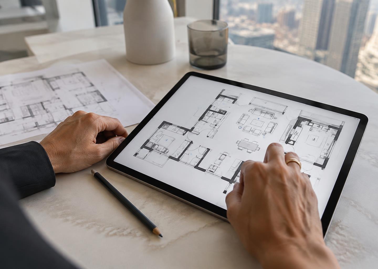 Approved floor plan on a tablet