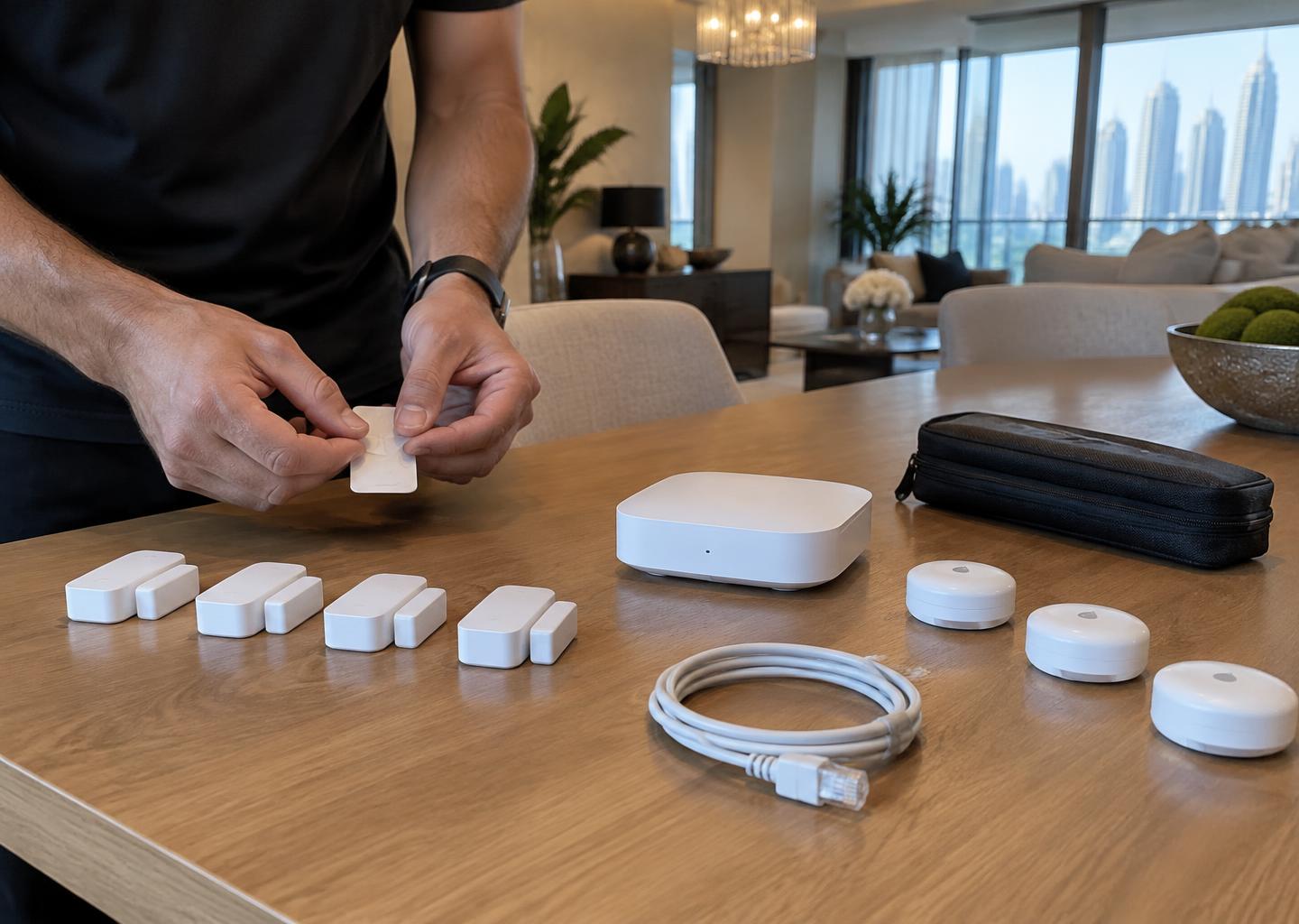 Wireless sensors and hub prepared in a finished Dubai home